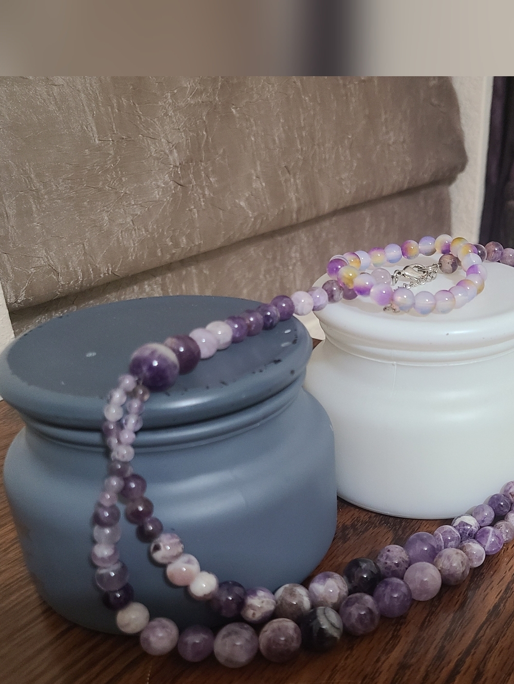 Glass Purple Beaded Necklace and Bracelet Set